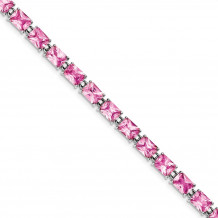 Quality Gold Sterling Silver Rhodium-plated 7.5inch Pink CZ Bracelet - QX425CZ