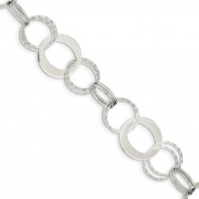Quality Gold Sterling Silver Polished and Textured Circle Link Bracelet - QG3327-7.5