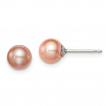 Quality Gold Sterling Silver 6-7mm Pink FW Cultured Round Pearl Stud Earrings - QE12721
