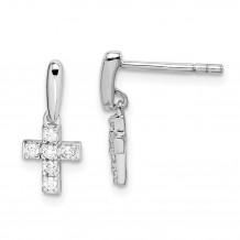 Quality Gold Sterling Silver Rhodium-plated Tiny CZ Cross Dangle Post Earrings - QE15231