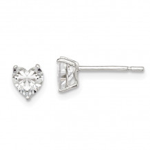 Quality Gold Sterling Silver 5mm Heart 3 Prong Basket Set CZ Stud Earrings - QE7536