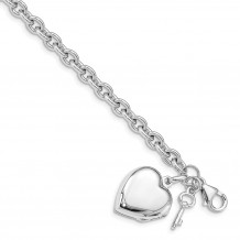 Quality Gold Sterling Silver Rhodium-plated Puffed Heart Locket Bracelet - QG4855-7.25