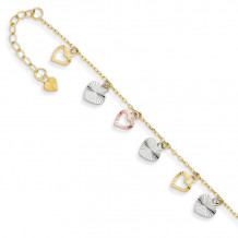 Quality Gold 14k Tri-Color Adjustable Heart Anklet - ANK172-9