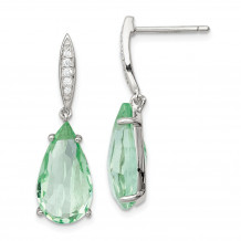 Quality Gold Sterling Silver with Green Glass and CZ Post Dangle Earrings - QE12404
