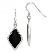 Quality Gold Sterling Silver Black Stone Dangle Earrings - QE2737