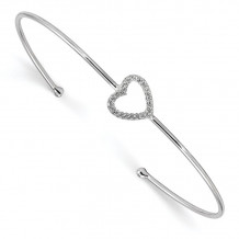 Quality Gold Sterling Silver Rhodium-plated CZ Heart Cuff Bangle Bracelet - QB1186