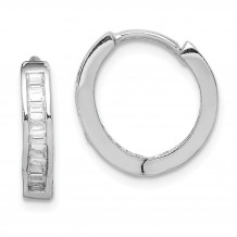 Quality Gold Sterling Silver Rhodium-plated CZ  Baguette Hinged Hoop Earrings - QE9200