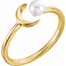 14K Yellow Cultured Freshwater Pearl Crescent Moon Ring - 6494601P