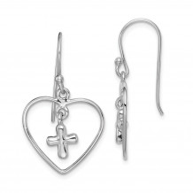 Quality Gold Sterling Silver Rhodium-plated Cross Inside Heart Dangle Earring - QE15223