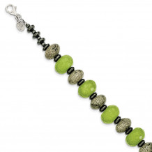 Quality Gold Sterling Silver Green Jade Serpentine and Hematite   Bracelet - QH5274-7