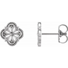 14K White Vintage-Inspired Clover Earrings - 87105600P