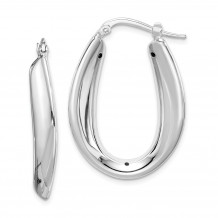 Quality Gold Sterling Silver Polished Rhodium Plated Oval Hollow Hoop Earrings - QE8308