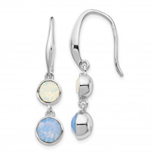 Quality Gold Sterling Silver Rhod-plated Blue and White Crystal Dangle Earrings - QE14088