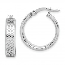 Quality Gold Sterling Silver Rhodium-plated Textured Polished Hoop Earrings - QE14096