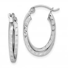 Quality Gold Sterling Silver Rhodium Plated Textured Double Oval Hoop Earrings - QE8370