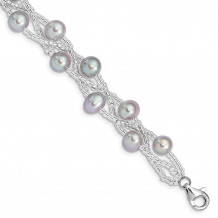 Quality Gold Sterling Silver Rhd-plt 7-9mm Grey FWC Pearl Plastic Bead Bracelet - QG5085-7.5