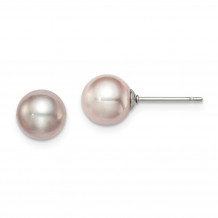 Quality Gold Sterling Silver 7-8mm Purple FW Cultured Round Pearl Stud Earrings - QE12728