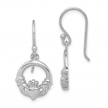 Quality Gold Sterling Silver Rhodium Plated Claddagh Dangle Earrings - QE14972