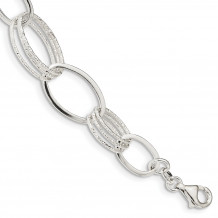 Quality Gold Sterling Silver Polished and Textured Oval Link Bracelet - QG3338-7.5