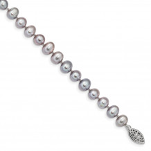 Quality Gold Sterling Silver Rhodium 6-7mm Grey FWC Pearl Bracelet - QH5161-7.25