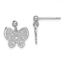 Quality Gold Sterling Silver Rhodium-plated Polished Filigree Butterfly Dangle Earring - QE15414
