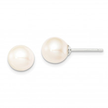 Quality Gold Sterling Silver 8-9mm White FW Cultured Round Pearl Stud Earrings - QE12735