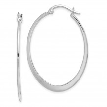 Quality Gold Sterling Silver Rhodium-plated Polished Oval Hinged Hoop Earrings - QE11596