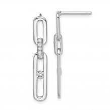 Quality Gold Sterling Silver Rhodium Plated & CZ Post Dangle Earrings - QE14990