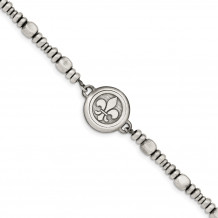 Quality Gold Sterling Silver Antiqued Brushed & Polished Fleur De Lis Bracelet - QG4874-8