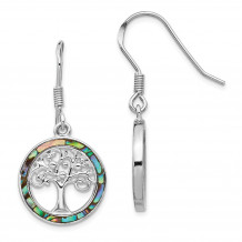 Quality Gold Sterling Silver Rhodium-plated Abalone Circle   Tree Dangle Earrings - QE14293