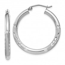 Quality Gold Sterling Silver Rhodium-plated 3.00mm Satin Diamond-cut Hoop Earrings - QE3559