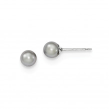 Quality Gold Sterling Silver 5-6mm Grey FW Cultured Round Pearl Stud Earrings - QE12712