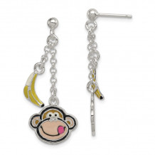 Quality Gold Sterling Silver Enameled Monkey Face & Banana Dangle Post Earrings - QE6950