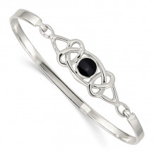 Quality Gold Sterling Silver Black Onyx Flexible Bangle Bracelet - QB946