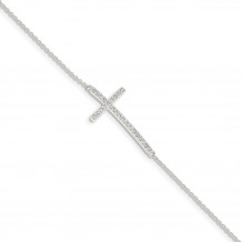 Quality Gold Sterling Silver CZ Cross Bracelet - QG4893-7