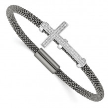 Quality Gold Sterling Silver Ruthenium-plated   CZ Cross Mesh Bracelet - QB960