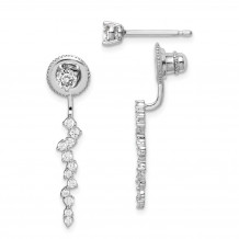 Quality Gold Sterling Silver Rhodium-plated CZ Front and Back CZ Dangle Post Earrings - QE15388