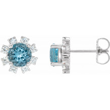 14K White Blue Zircon & .07 CTW Diamond Earrings - 20000286085P