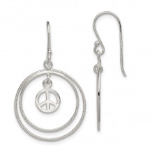 Quality Gold Sterling Silver Double Circles   Small Peace Symbol Dangle Earrings - QE7132