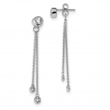 Quality Gold Sterling Silver Rhodium-plated CZ Front & Back Dangle Chain Post Earrings - QE13650