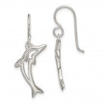 Quality Gold Sterling Silver Dolphin Shepherd Hook Dangle Earrings - QE14896