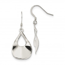 Quality Gold Sterling Silver Polished Laser Cut Teardrop Dangle Hook Earrings - QE13580