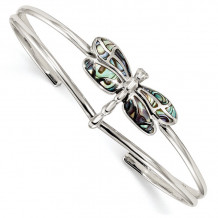 Quality Gold Sterling Silver Abalone Dragonfly Bangle Bracelet - QB1161