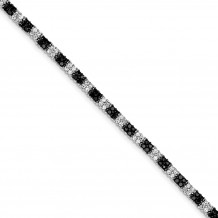 Quality Gold Sterling Silver Rhodium-plated 7in Black and White CZ Tennis Bracelet - QX792CZ