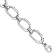 Quality Gold Sterling Silver Rhodium Plated Polished Wide Link Bracelet - QG5011-7.75