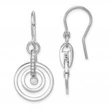Quality Gold Sterling Silver Rhodium-plated CZ 2-Circle Dangle Earrings - QE14243