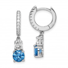 Quality Gold Sterling Silver Rhodium-plated Blue CZ R C Hoop Earrings - QE14996