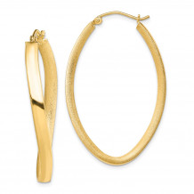 Quality Gold Sterling Silver Gold Plated Polished Textured Wavy Oval Hoop Earrings - QE8459