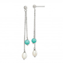 Quality Gold Sterling Silver Turquoise & Freshwater Cultured Pearl Post Dangle Earrings - QE15419