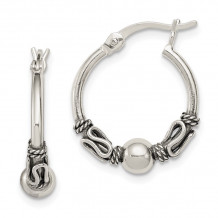 Quality Gold Sterling Silver Antiqued Fancy Beaded Hoop Earrings - QE1946